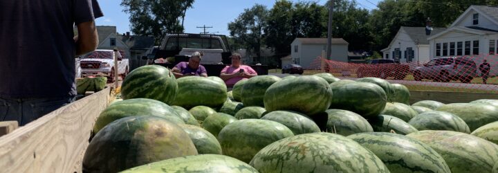 Watermelons at a farmers market in Peoria, IL